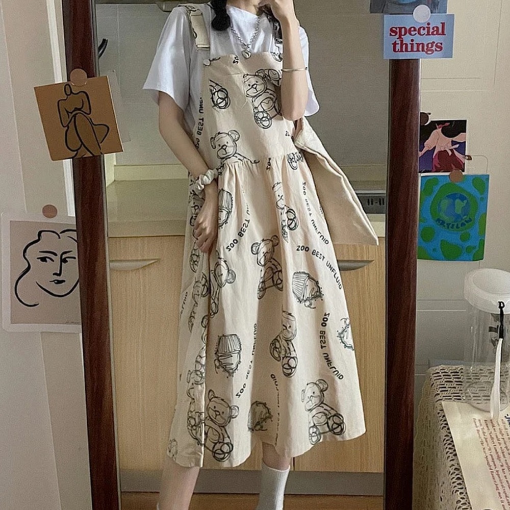 Cartoon Bear Overall Dress
